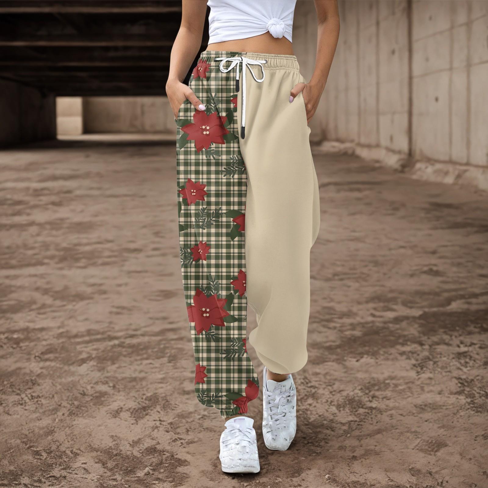 

Женские спортивные штаны, мешковатые, с высокой талией, большие размеры, спортивные штаны с карманами, рождественские принтованные брюки, брюки для женщин M