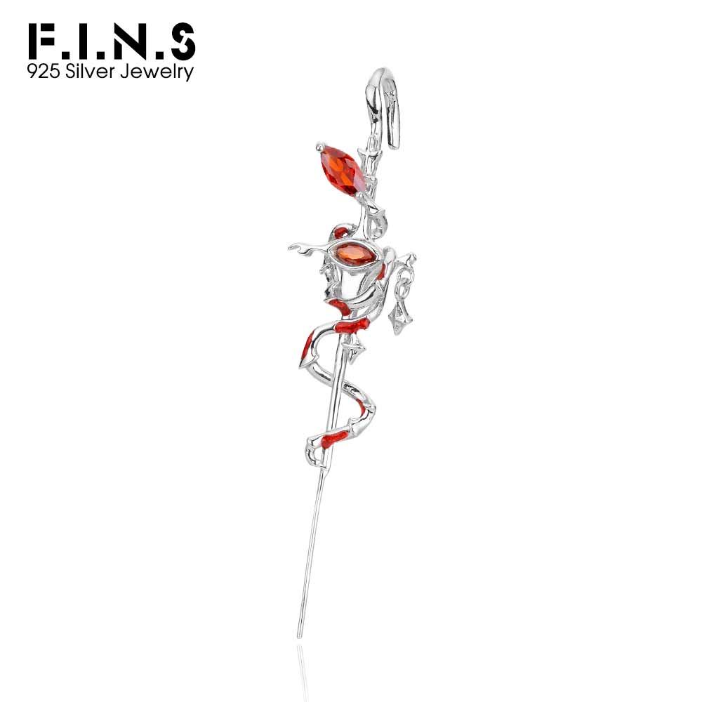 F.I.N.S SZinc Alloy Sterling Zinc Alloy Slender Viper Piercing Stud Earrings Women Retro Old Red Zircon Snake Hanging Ear Fine Zircon Gift