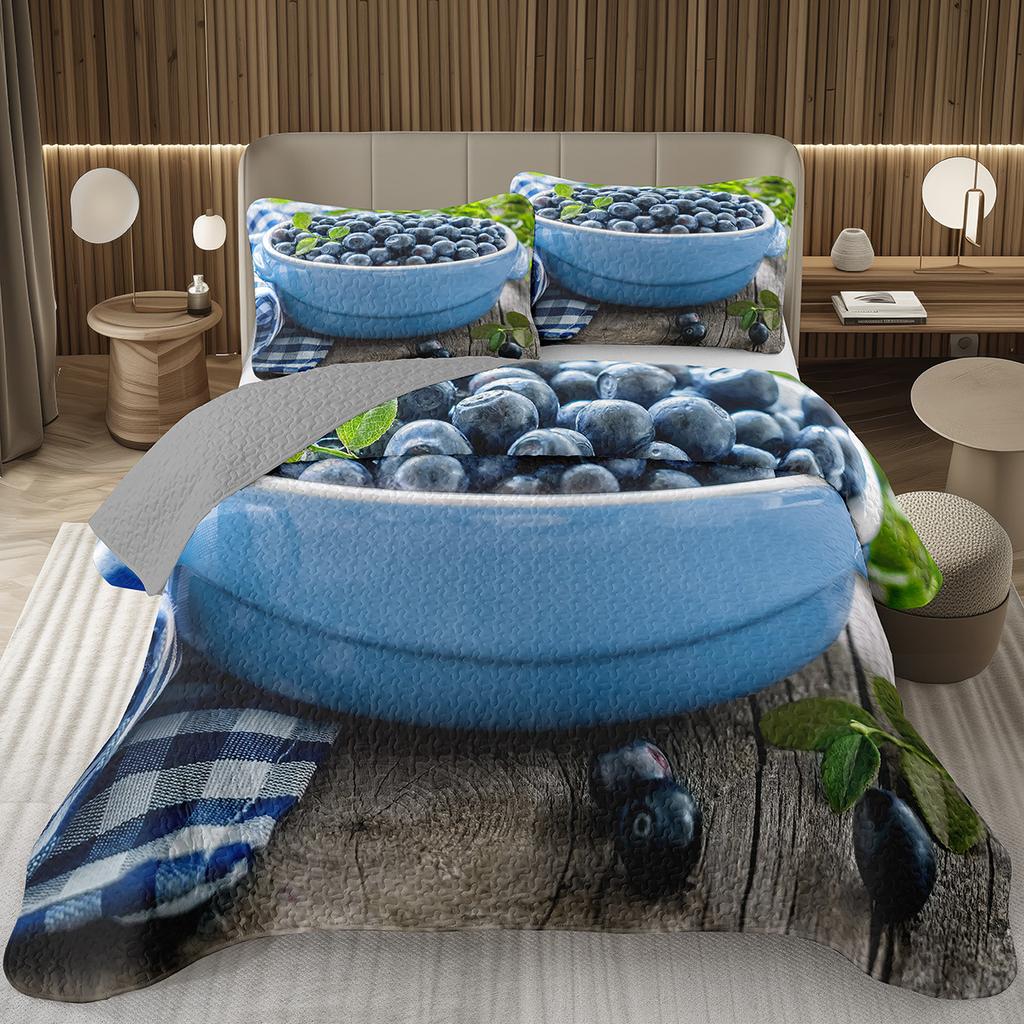 Blueberry Bedspread King Twin Size,Hawaii Summer Tropical Fruit Coverlet Set For Boys Girls Room Decor, Reversible Bedding Quilt
