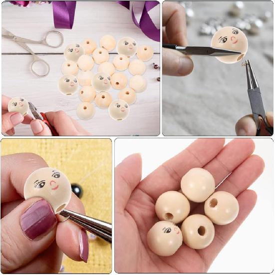 Wood Smile Beads 50pcs 14MM Wooden Round Beads Smile Face Ball Wood Beads Spacer Beads with Hole for DIY Jewelry Bracelet Necklace Craft Making