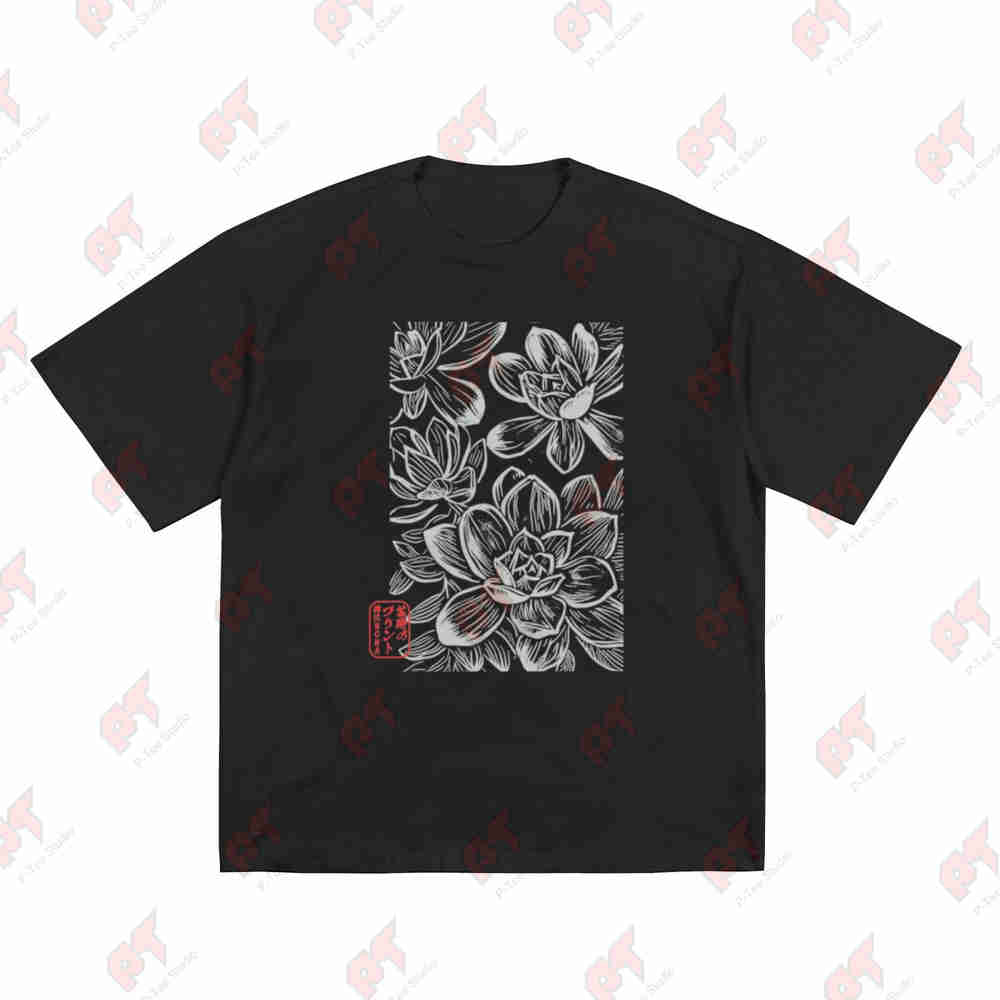 Japanese Boho Flowers Sumi E Style Floral Botanical Art Short Sleeve Tee 100 Cotton Tshirt