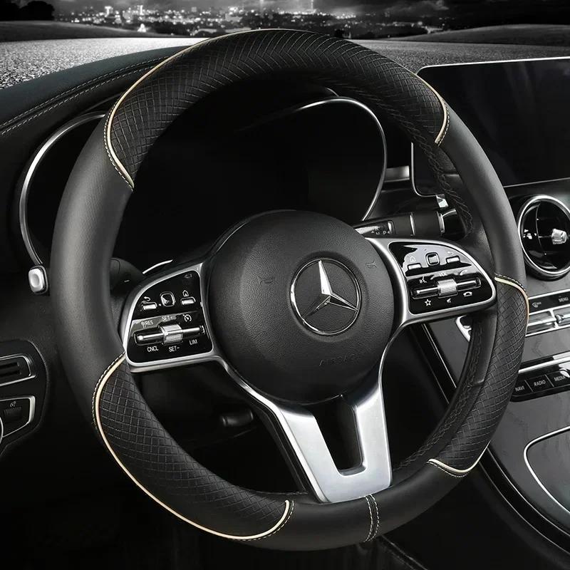 Full Leather Stitching Line Car Steering Wheel Cover, Three-Dimensional Anti Slip, Timple and Fashionable. Suitable for