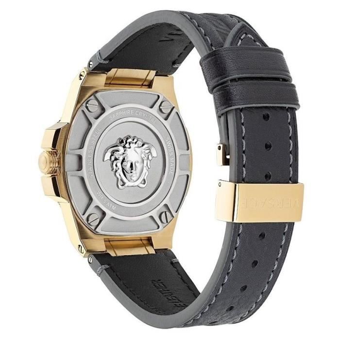 Montre - Versace - Greca Reaction VE3I00222 - Quartz - Cuir Noir - 44 mm Acier inoxydable