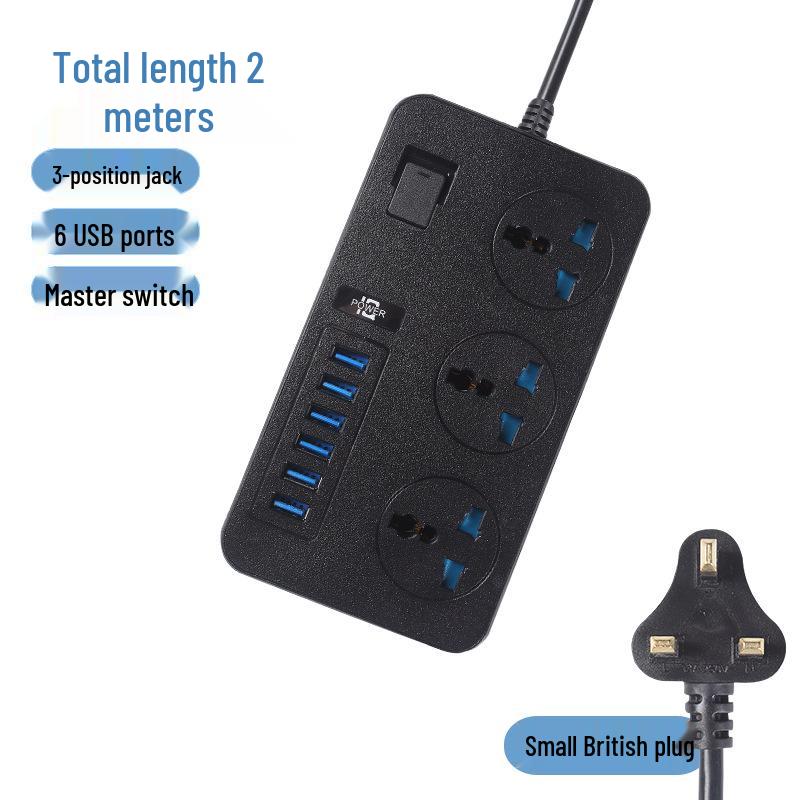 

Multinational Power Strip: UK, EU, US Sockets with USB Converter & HK Plug Extension Cord