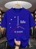 Unisex Crew Neck Tee Clock Life Short Quote Letter Graphic Print Soft Cotton Loose Short Sleeve Summer Casual Male Streetwear Tops