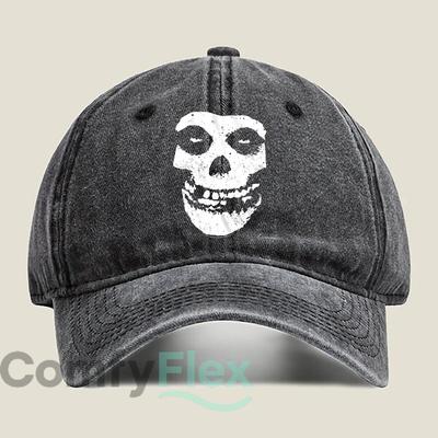 Distressed Skull Graphic Washed Baseball Cap