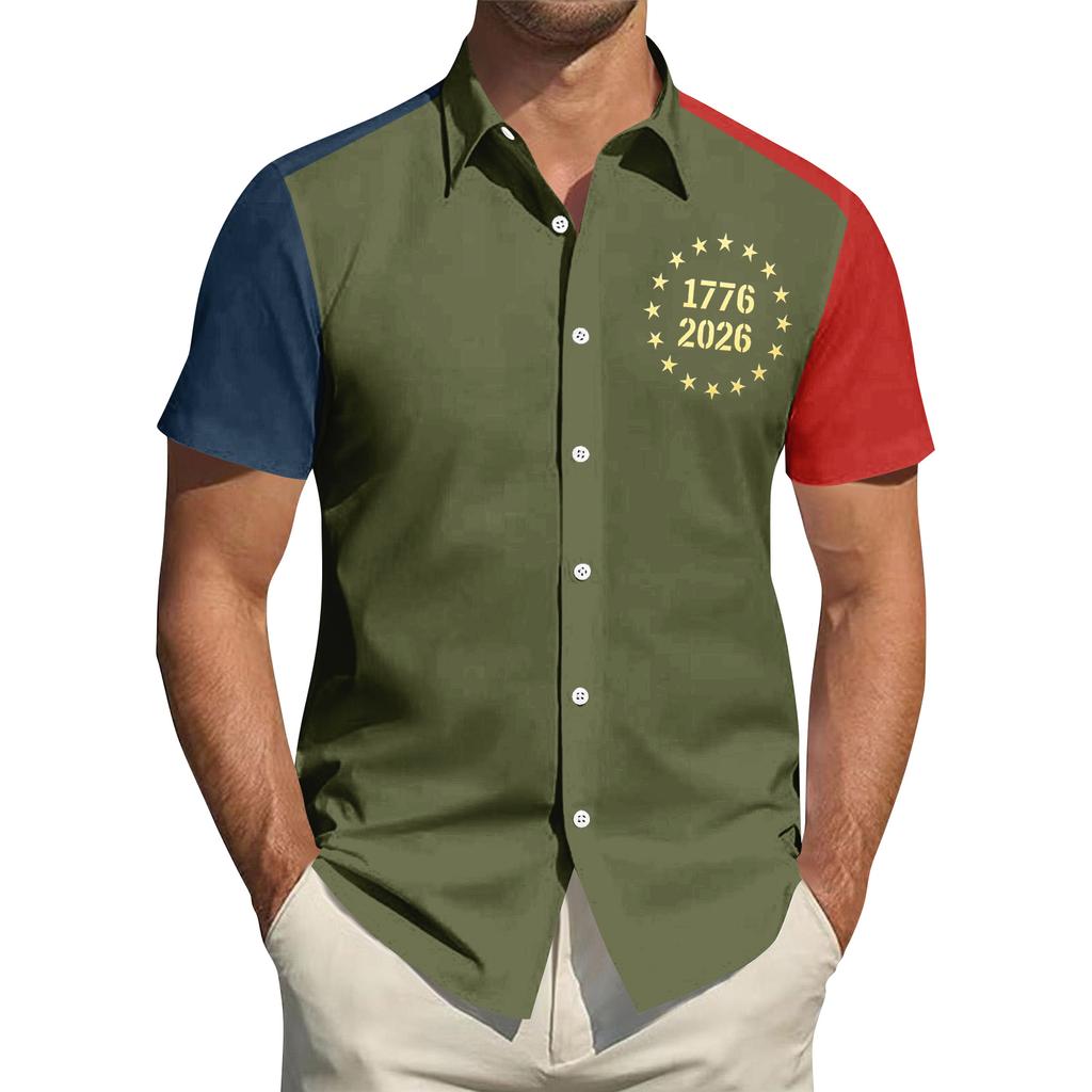 Men's Independence Day Printed Collared Top Men's Casual Sports Short-Sleeve Shirt