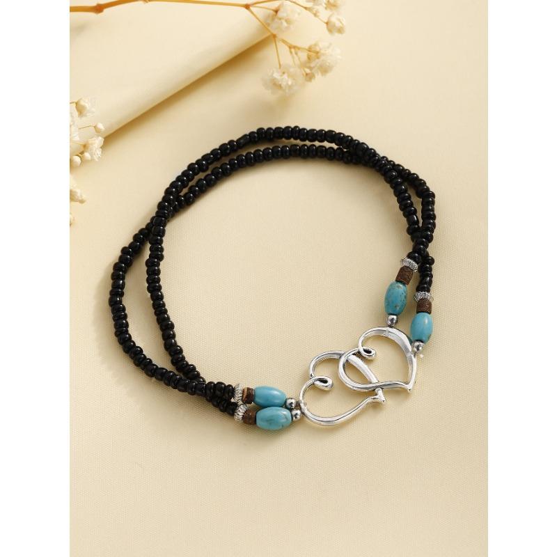 Beach Resort Wind Double Rice Bead Foot Chain Double Love Beaded Necklace Turquoise Necklace Bracelet Body Chain Combination Female
