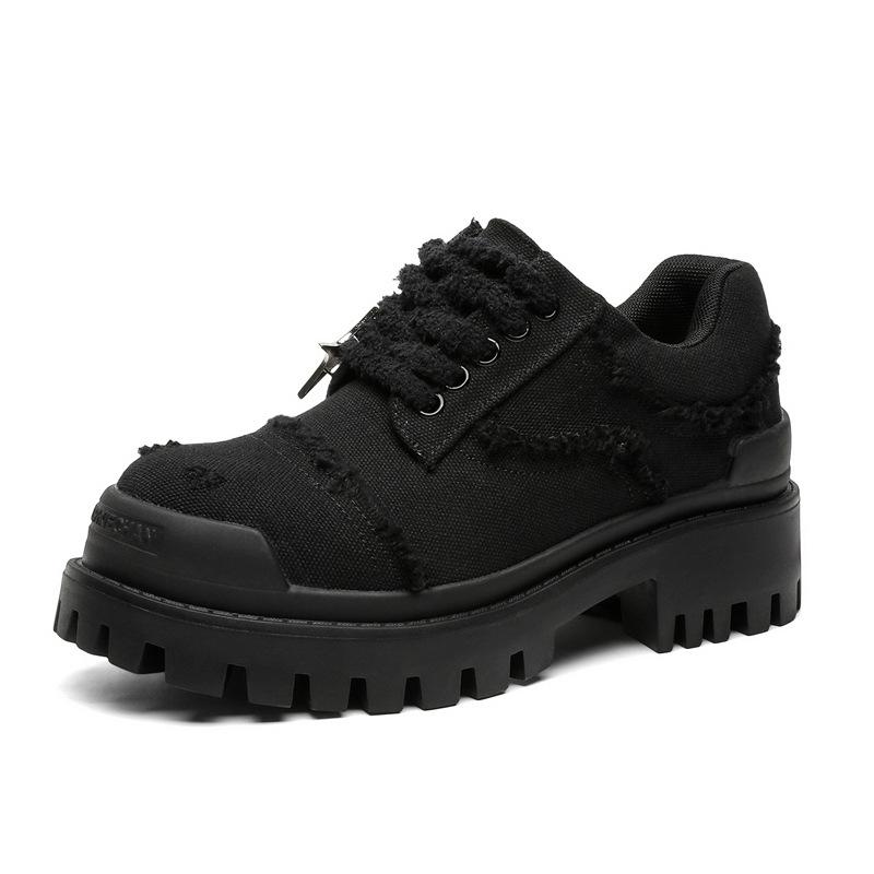 Derby Shoes Men's British Style Couple Dress Round Head Leather Shoes Japanese Thick-soled Heightening Big Head Shoes 78555-Q