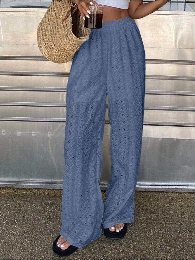 White Cropped Sleeveless Top and Lace Wide Leg Pants Set