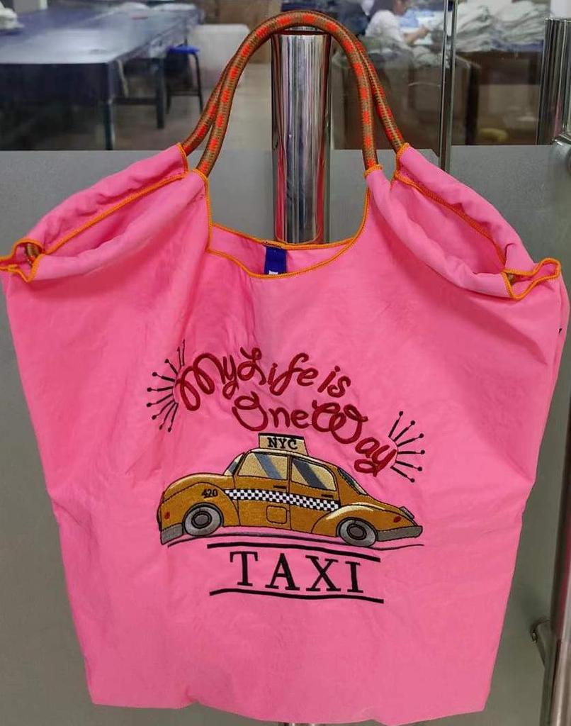 Eco-Friendly Handmade Japanese-Style Embroidered Flower Nylon Tote Bag
