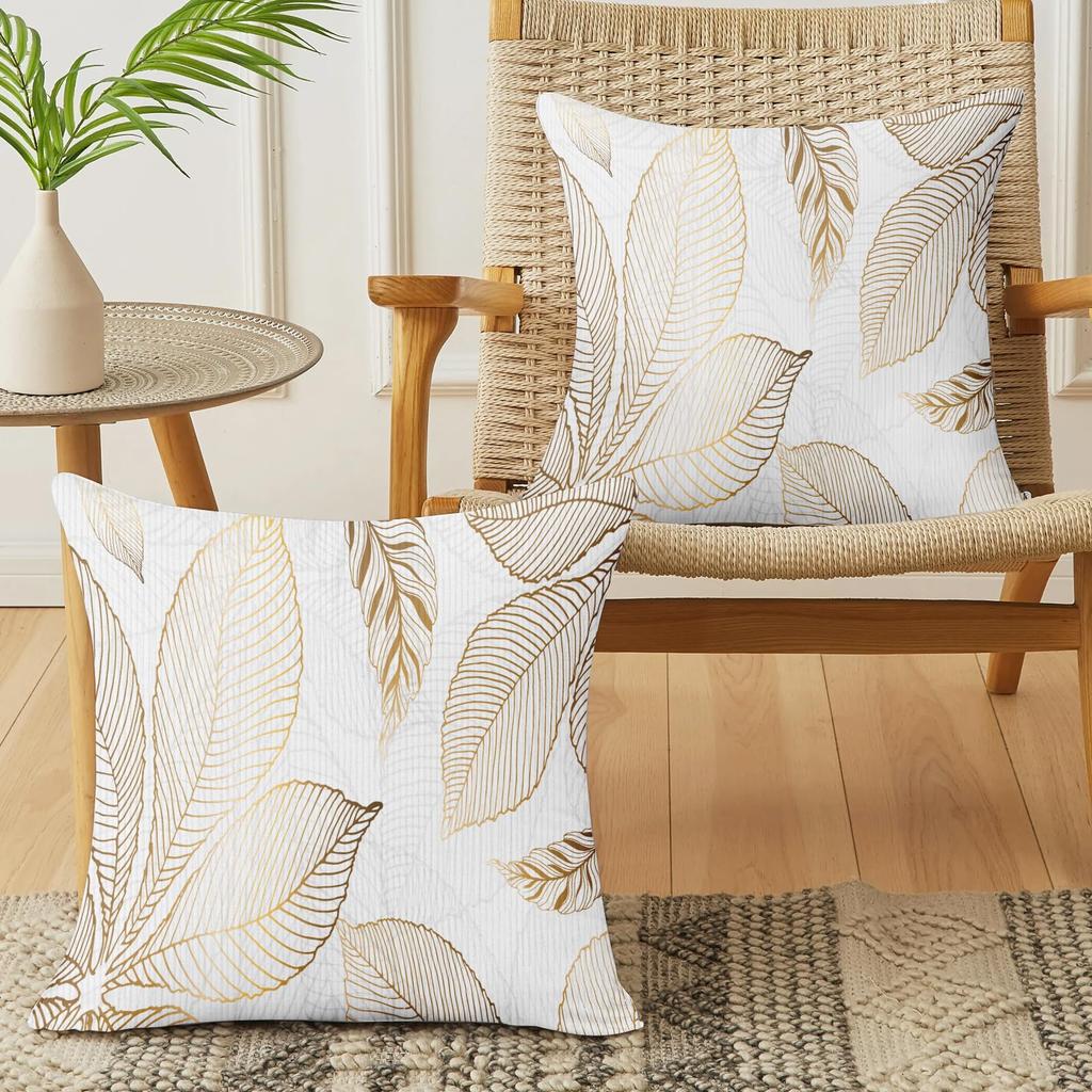 2 Pack White Gold Luxury Line Art Leaf Pillow Covers Double Sided Print Modern Botanical Cushion Cases Home Decor