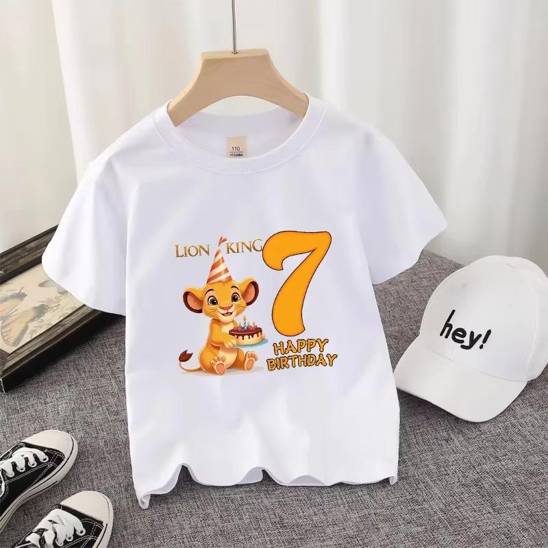 Lion King Simba Birthday Theme Pure Cotton Printed Children's T-shirt 2026 Summer New Fashion Parent Child Short Sleeve