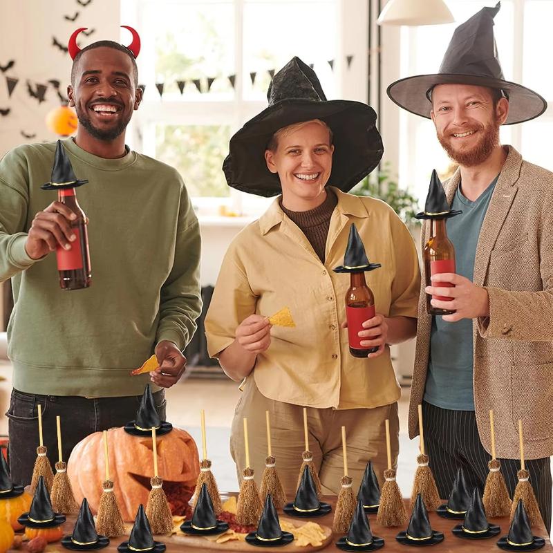 12/24 Pcs Mini Halloween Witch Hat Decor Cute Craft Supplies for Home Party Kids DIY Handmade Project Spooky Scene Decor