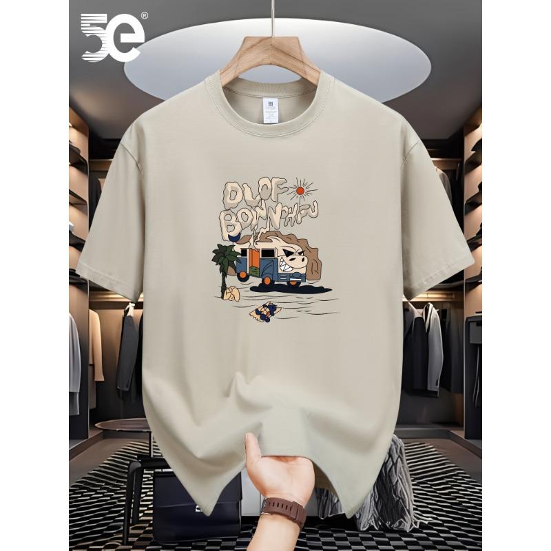 

Мужская летняя футболка из 100% чистого хлопка свободного кроя с мультяшным принтом, повседневная и удобная, с круглым вырезом и короткими рукавами XL