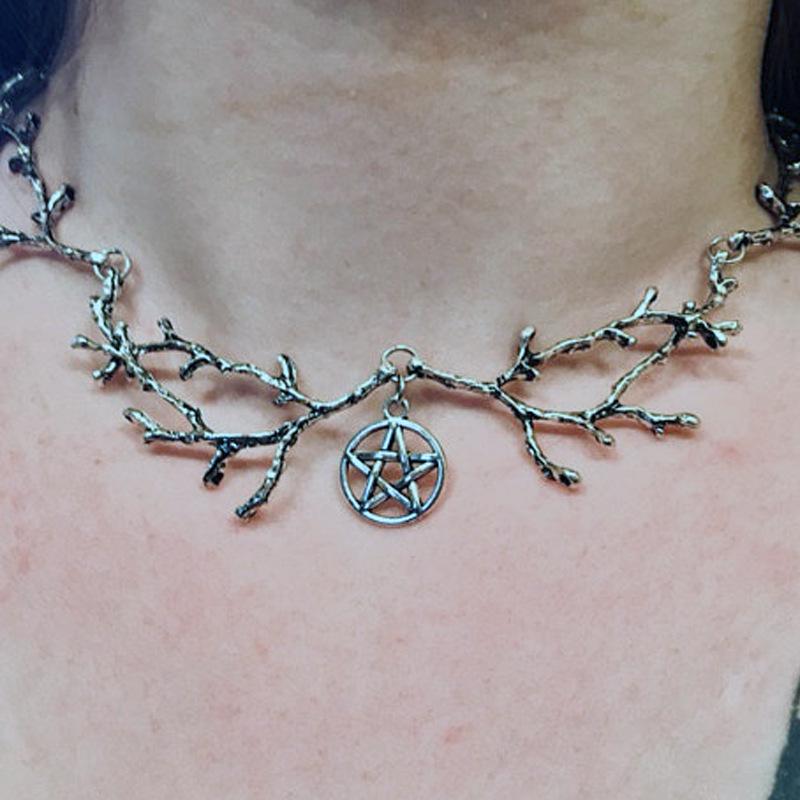 Dark Forest Twig Gothic Pentagram Wiccan Necklace