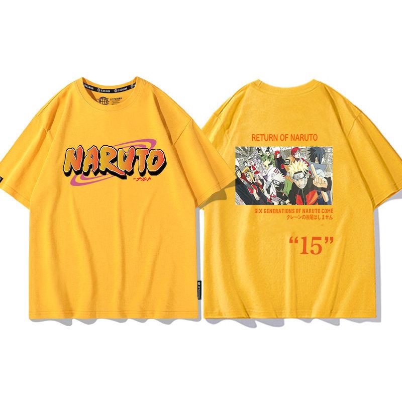 Yellow Cartoon Childrens Tshirt Naruto Xiao Organized Six Payne Anime Cotton Doublesided Printing Parentchild Casual Tshirt