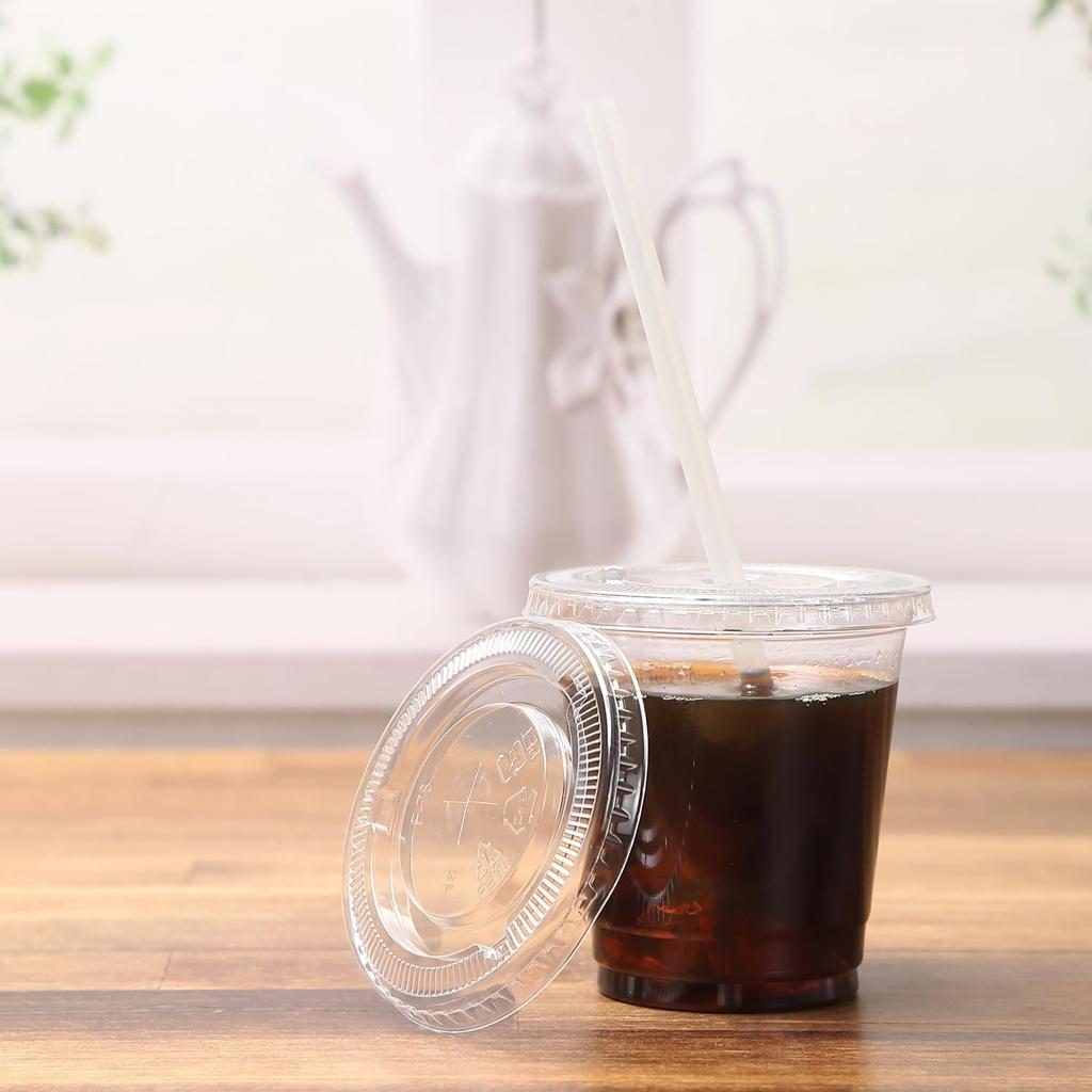 HONOR PET Cups, 240ml, 8 oz, 50-Pack, Takeout, Clear, with Flat Lids