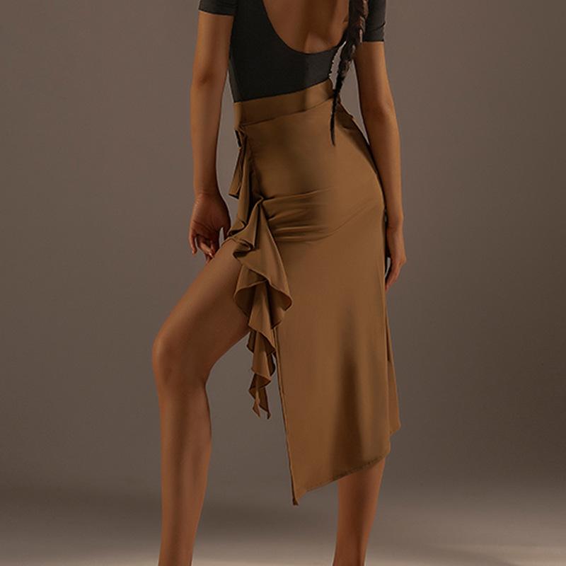 

Полуюбка для латиноамериканских танцев для женщин, взрослых, одежда для стандартных танцев, юбка с оборками, тренировочная юбка для латиноамериканских танцев XS