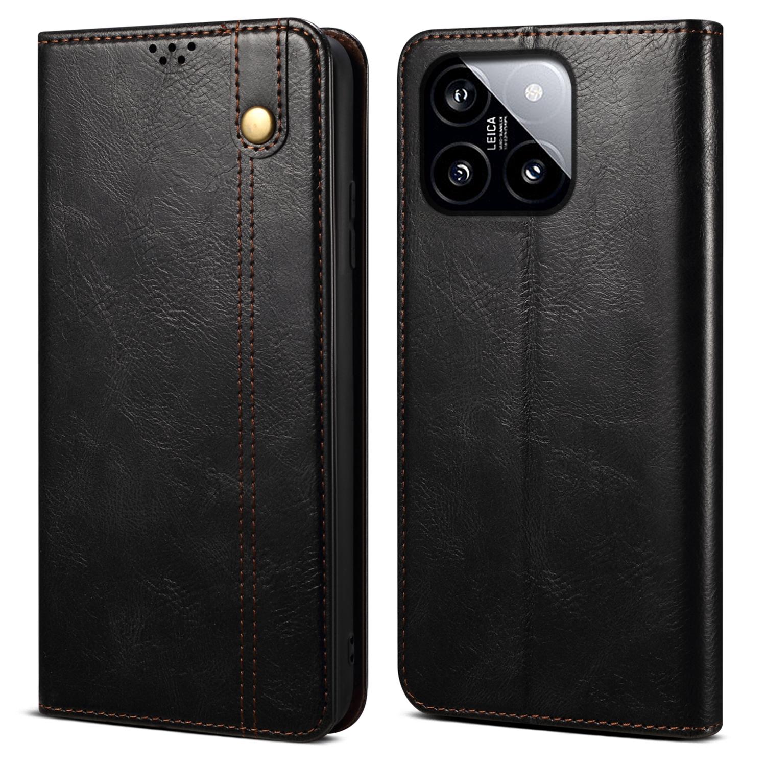 

For Xiaomi 14 Case Anti-Scratch Phone Cover Stand Wallet PU Leather Phone Shell Black