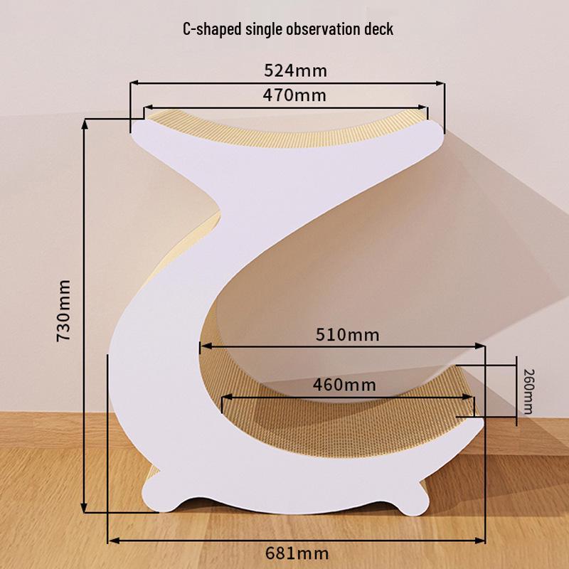 Creative C-Shaped Cat Tree: Multi-Function Scratch Board, Large Space, Durable & Climbable, Scratch-Resistant, No Shedding.