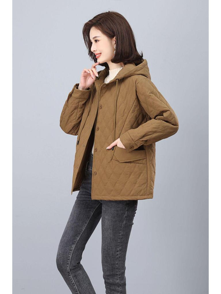 Damen Baumwollmantel mit Kapuze in Übergröße - Winter 2024 Kurzstil für Mittelalte & Ältere