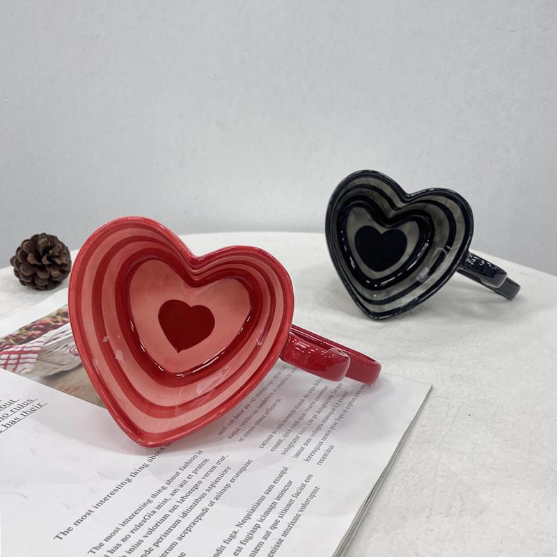 300ml 10oz Heart Shape Coffee Mug Creative Personality Unique Design Ceramic Cup with Heart Shape Handle Lovely Gift for Besties