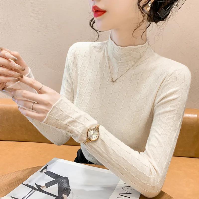 Autumn Winter Bottoming Shirt Women's New Thin Sweater Slim Fit Versatile Close-fitting Half Turtleneck Bottoming Top