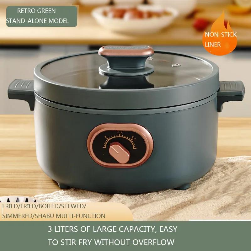 

220В/1000Вт Інтегрована побутова електрична гаряча каструля ZG-YD217 Багатофункціональна рисоварка 3л Портативна настільна електрична плита EU зелений