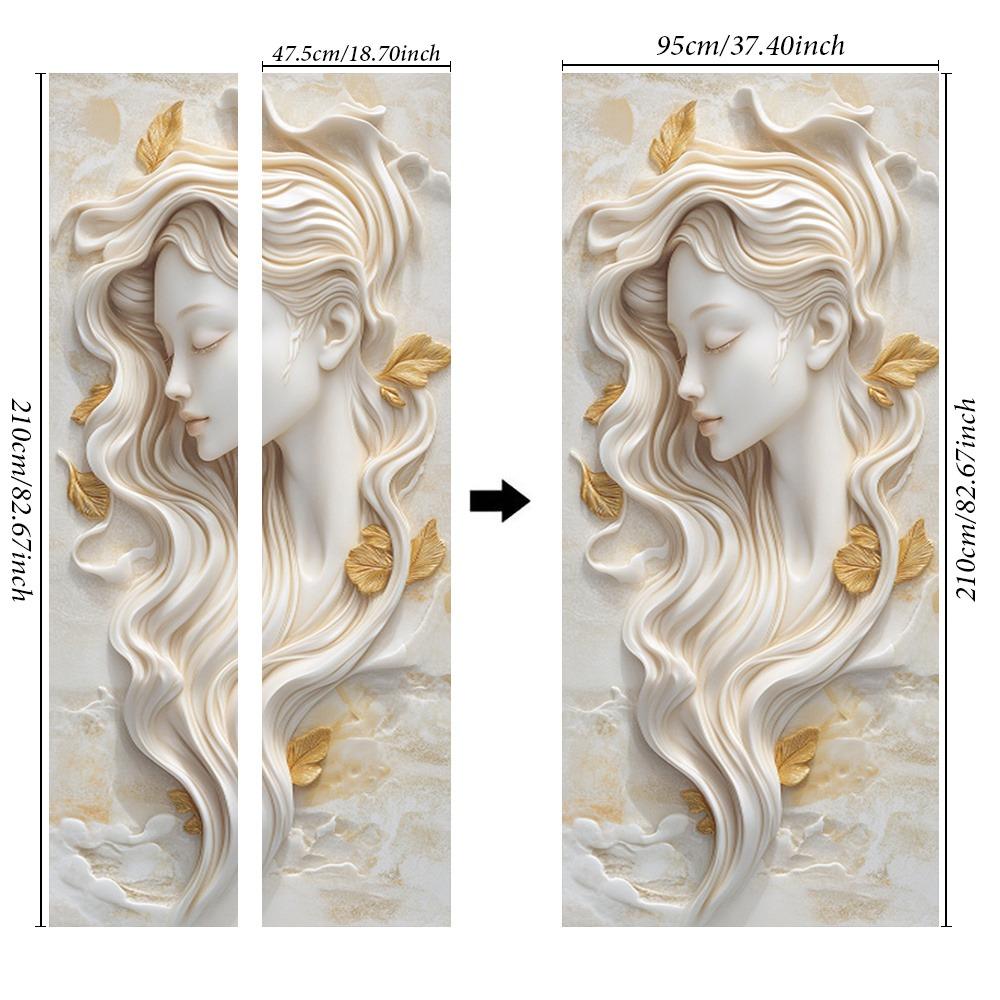 Stylish Gold Leaf Abstract Door Sticker - Elegant 3D Sculptural Feminine Art Door Sticker, Removable Self-Adhesive Wallpaper