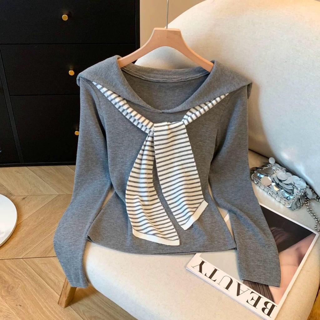 Women's Plus Size Velvet Striped Shawl Long Sleeve Top - Autumn/Winter 2025 Slimming Belly Coverage