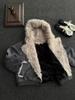 Men's Gray Velvet Fur Collar Winter Jacket - Deconstructed Design