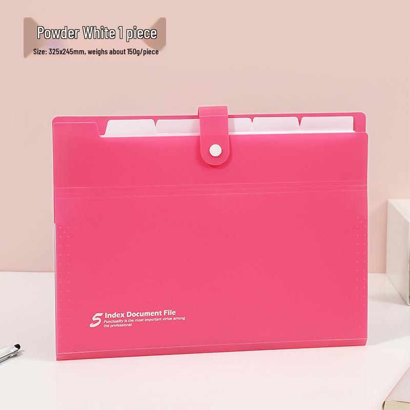 Korean 5-Piece A4 Document Binder: Colored Accordion File with Snap Button, Waterproof Student Folder