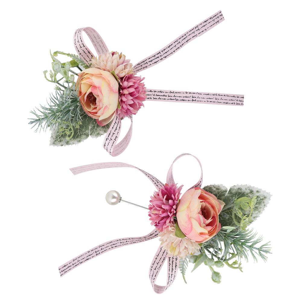 Bräutigam Braut Brustblume Korsage Brautjungfer Handgelenksblume Set Hochzeitsfeier Dekoration Rosa Set