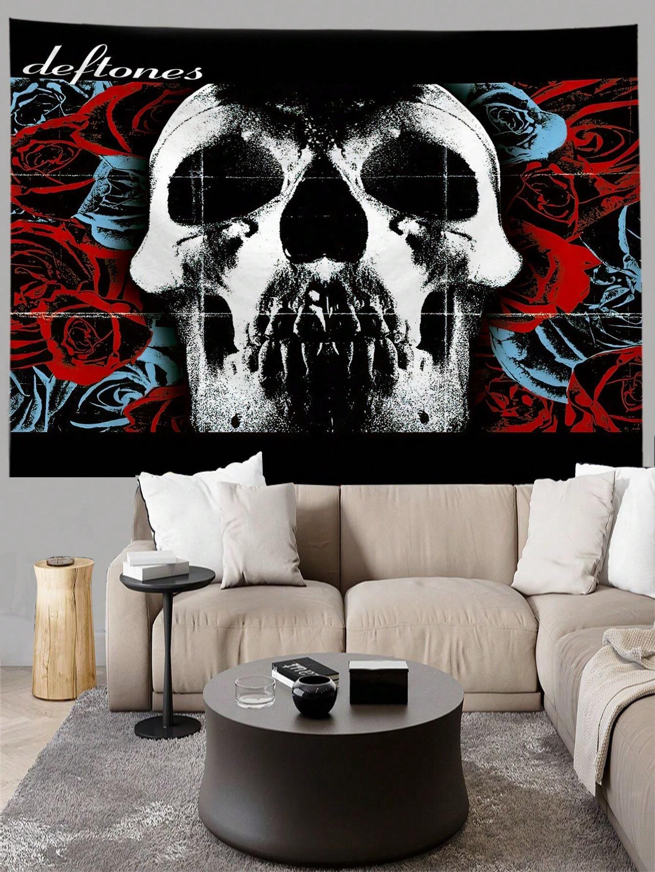 Jmg Household Supplies Unisex Black Deftones Skull Tapestry - Soft, Cozy, Perfect For Home Decor, Adding Edgy Vibes And Bold Style To Any Room