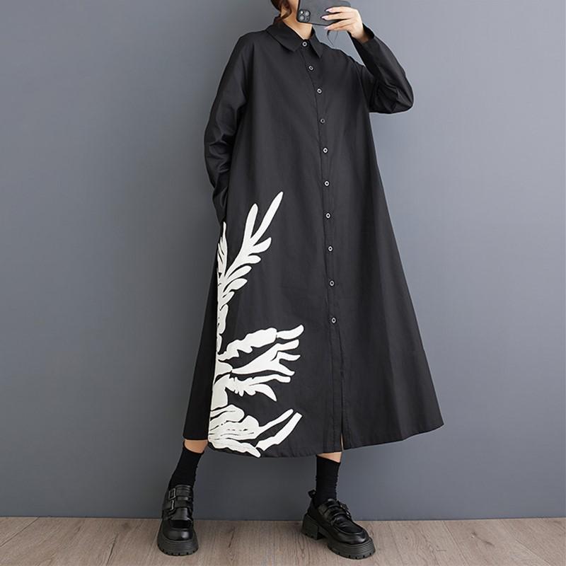Long Sleeve Plus Size Cotton Vintage Floral New In Dresses for Women Casual Loose Spring Autumn Shirt Dress