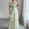 Printed Dress Women Ruffle Sleeves Slim Fit Temperament Design S-XXL