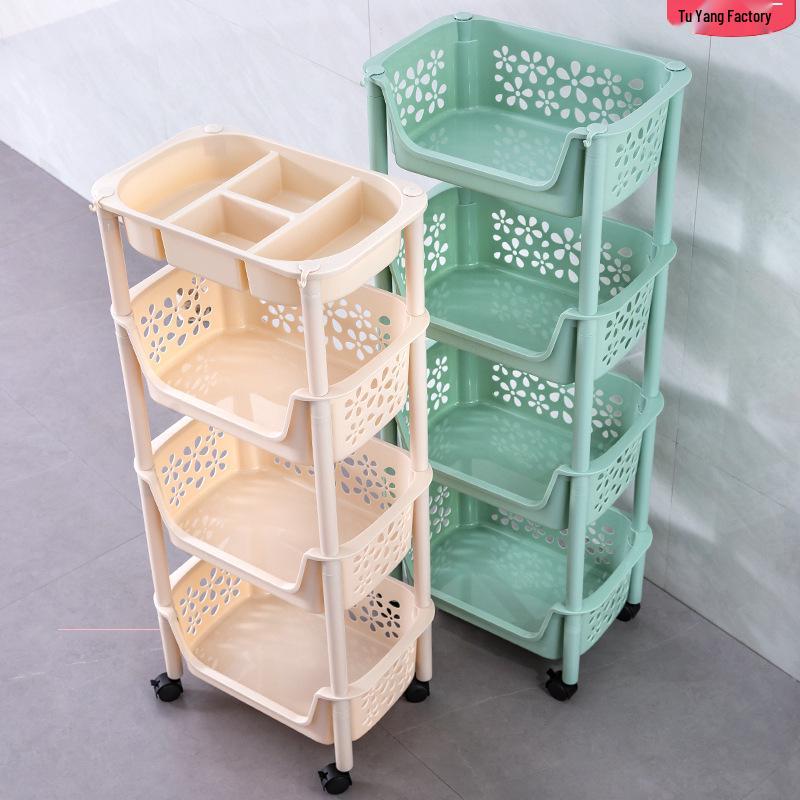 Multi-layer Kitchen Rack: Versatile Vegetable Basket, Floor Cabinet, and Snack Cart