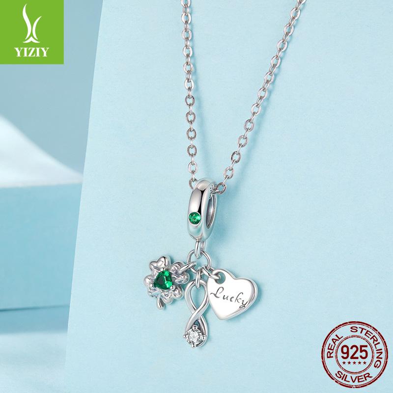 S925 Sterlingsilber Liebe Vierblättriges Kleeblatt Anhänger, Kleine Frische Blatt DIY Glück Perlen Zubehör