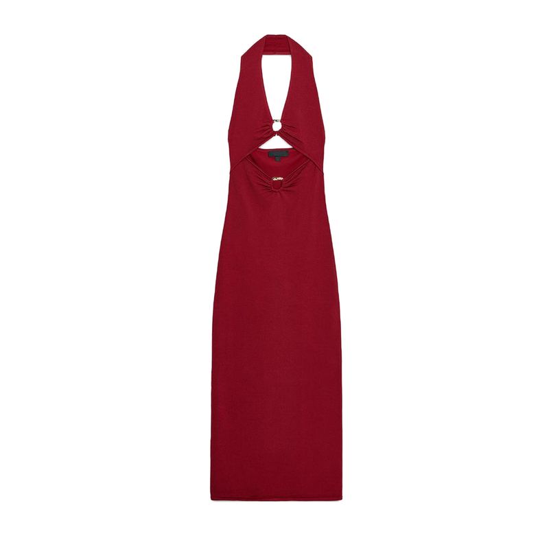 Summer Women's Clothing Ruched Decoration Open Back Hanging Collar Opening Design Knitting Midi Skirt Dress 4938020