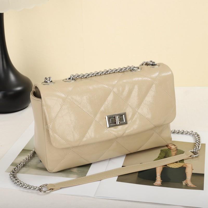 

Lingge Chain Bag Genuine Leather Women s Small Square Baotou Layer Oil Wax Cowhide Cross Shoulder 8171 абрикосовый