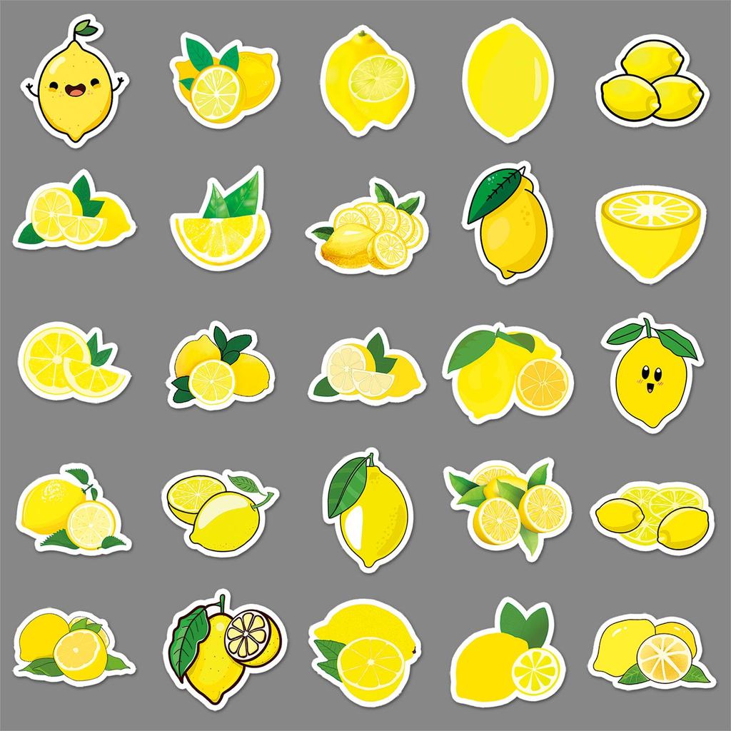 50 Lemon Graffiti Fruit Stickers for DIY Phone Cases & Luggage - Waterproof Cartoon Design for Kids