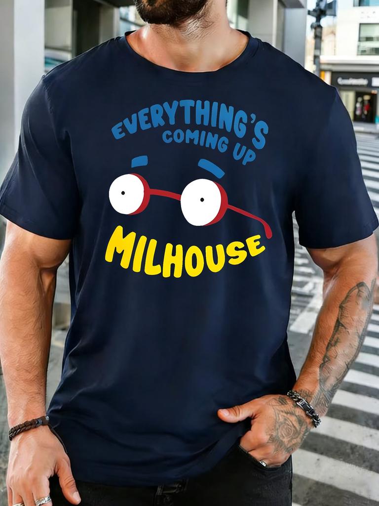 Retro Animated Milhouse Slogan Face Art Print Unisexs Light Cotton Short Sleeve Loose Fit Nostalgic Cartoon Casual Daily T Shirt
