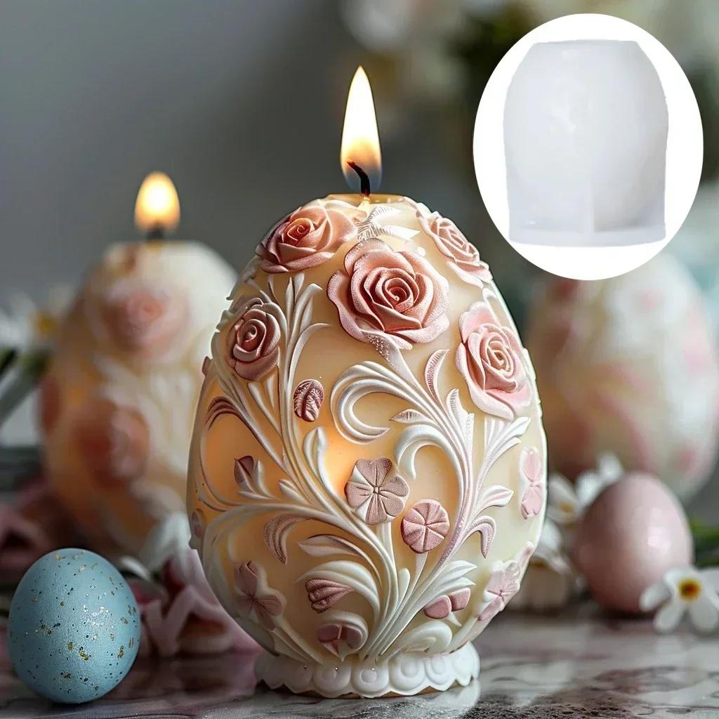 3D Rabbit plant relief egg candle silicone mold Easter rabbit flower plant relief egg resin mould Easter relief egg gypsum molds