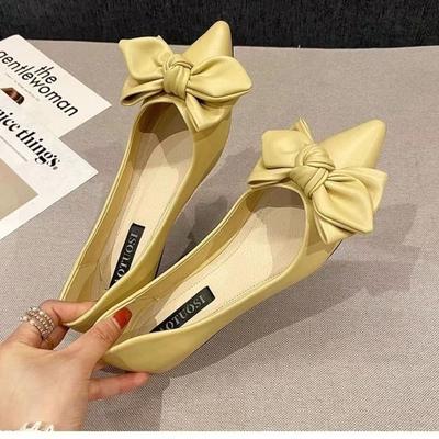 Single Shoes Women's Autumn New Flat-soled Soft-soled Bow Pointed Head Shallow Mouth Evening Breeze Gentle Shoes Women's Shoes