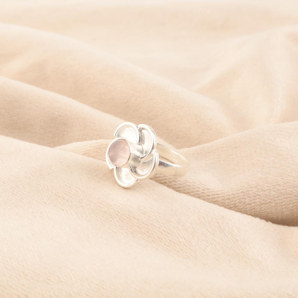 Rose Quartz Stone 925 Silver Sisters Day Stackable Anniversary Gift Ring Jewelry RR-51-31