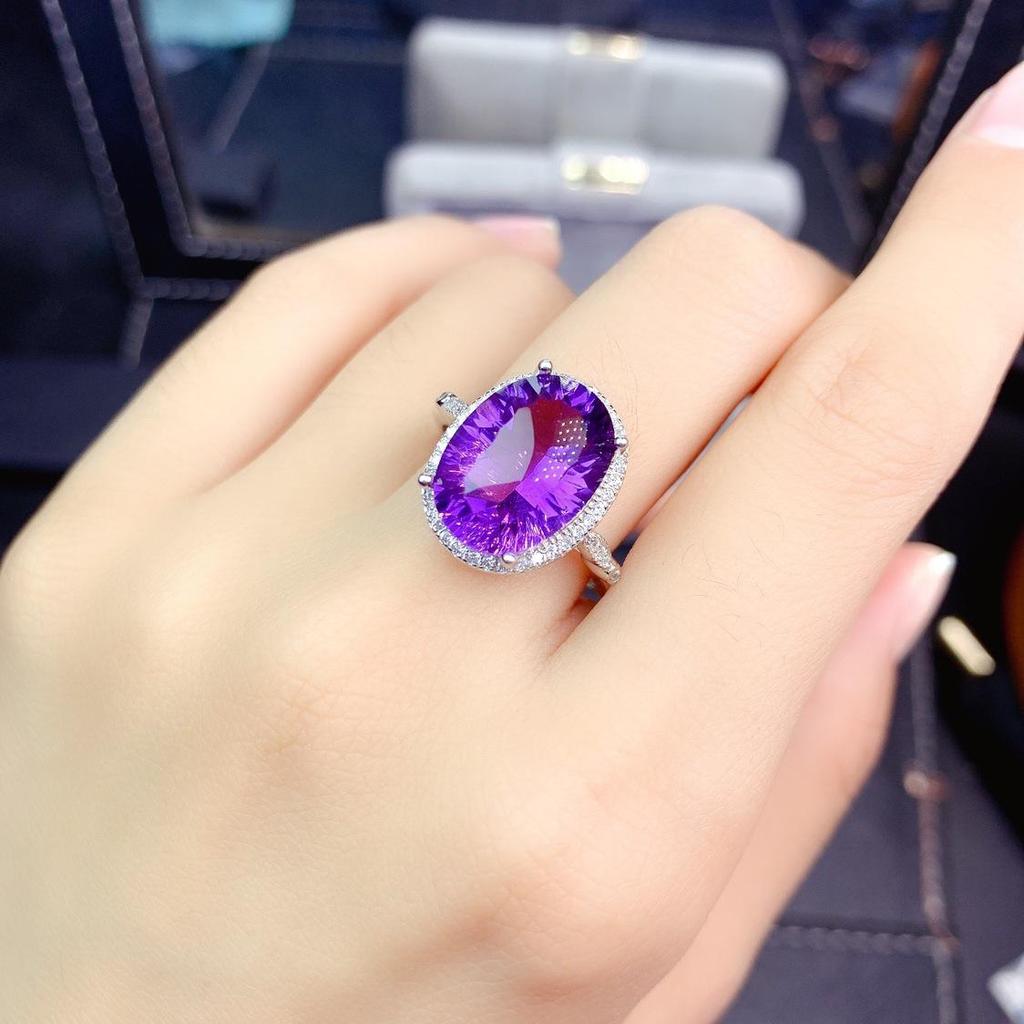 High-End Deep Purple Zirconia Simulated Amethyst Open Ring for Women