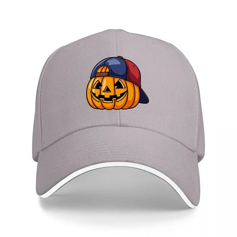 Kürbiskopf Baseballkappe Halloween-Thema Cartoon-Design Schwarzer verstellbarer Hut für Erwachsene und Jugendliche