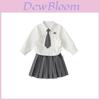 Girl School Uniform Set With Striped Shirt And Pleated Skirt For Kids Ages 3 To 8