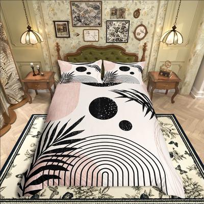 Homewish Tree Leaves Duvet Cover Set,Geometric Stripes Bedding Set,Mid Century Comforter Cover Set